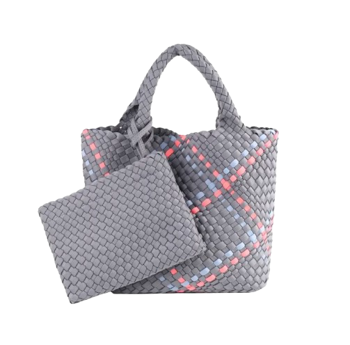 GRAY&amp;PINK WOVEN MEDIUM ZOE BAG