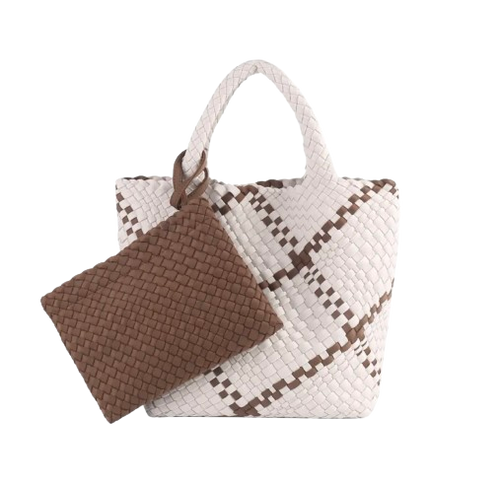 ZOE BAG MEDIUM INTRECCIATA CREAM&BROWN