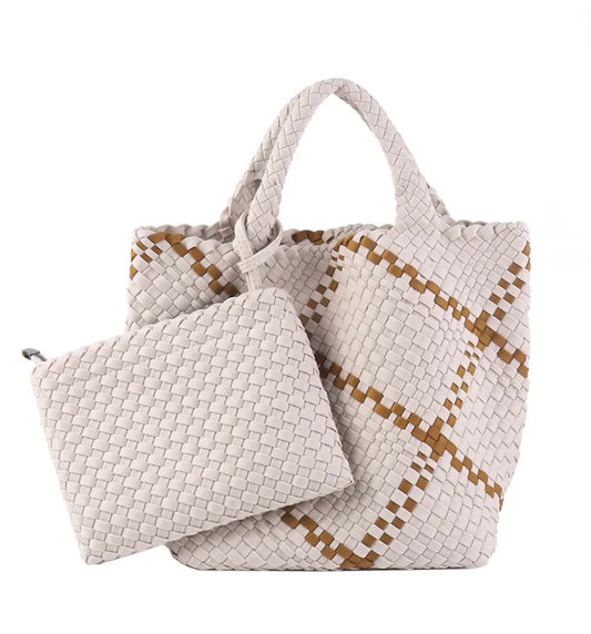 BOLSO ZOE MEDIANO TEJIDO CREMA Y CARAMELO